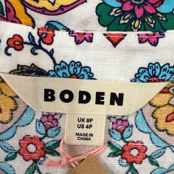 BODEN RUBY LINEN BLEND SHIRT DRESS IVORY/BOTANICAL SPRIG - 4P - Picture 6 of 7